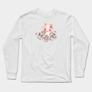 Design by Audrey, Goat and flowers Long Sleeve T-Shirt